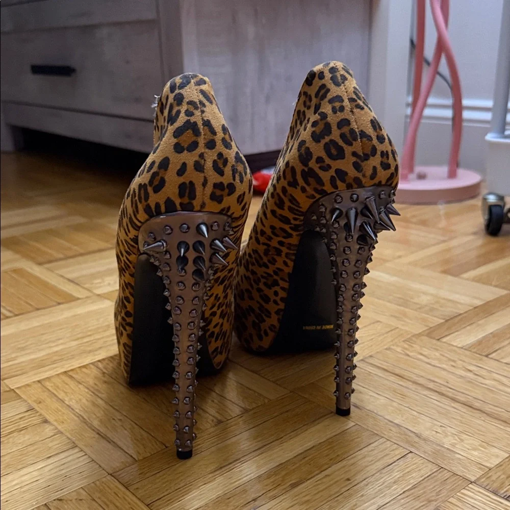 Leopard Print Studded Platform Stiletto Pumps